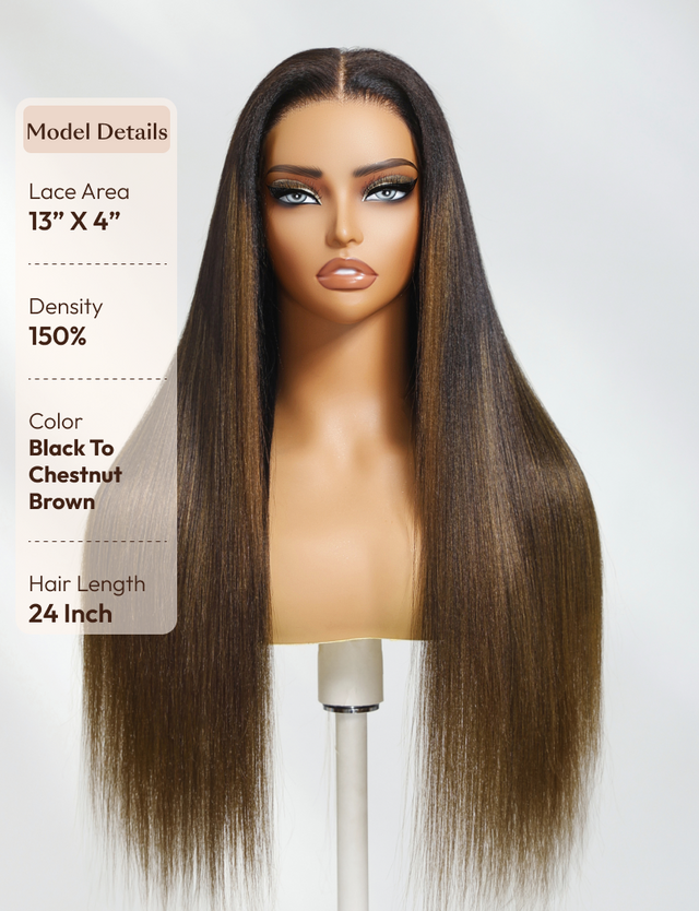 UNice 13x4 Pre-Everything™ Lace Frontal Balayage Highlights Yaki Straight Drawstring Wig