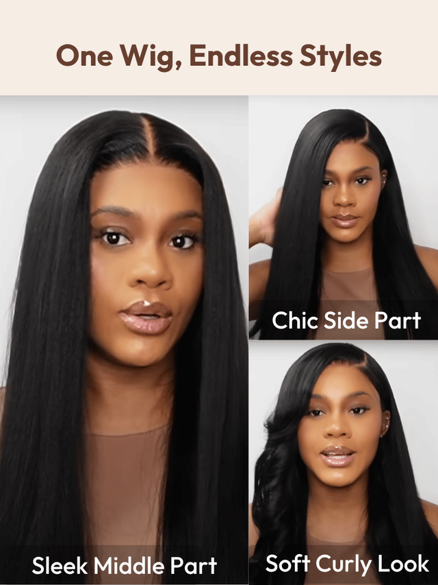 7x5 Bye Bye Knots™ Wig Black Yaki Straight Glueless Bleached Knots Wig