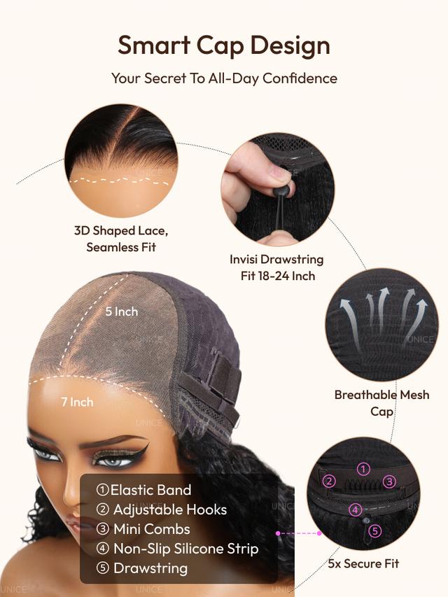 UNice 7x5 Bye-Bye Knots™ Wig Glueless Lace Sunset Curls for Reddish Brown Drawstring Wig With Bleached Knots