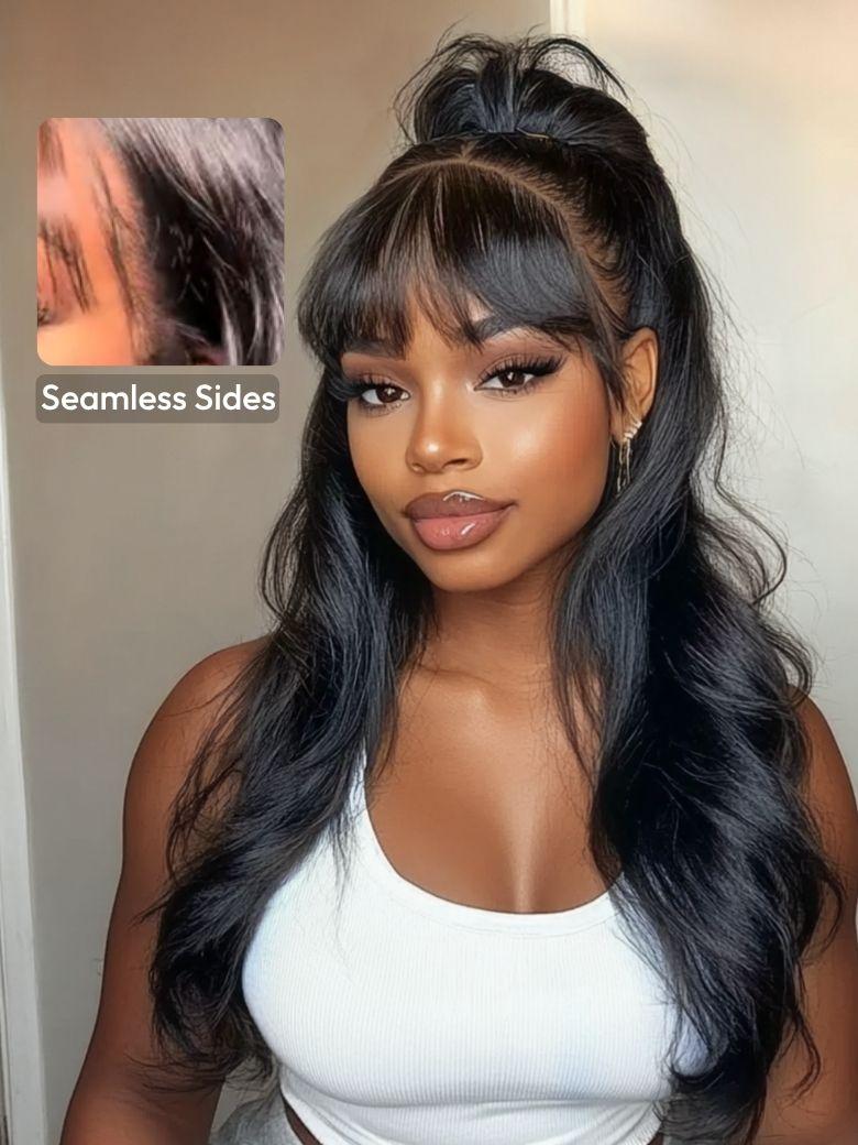 [20"=$129]13x4 Pre-Everything™ Lace Frontal Black Fluffy Natural Bouncy Loose Wave Curtain Bangs Wig