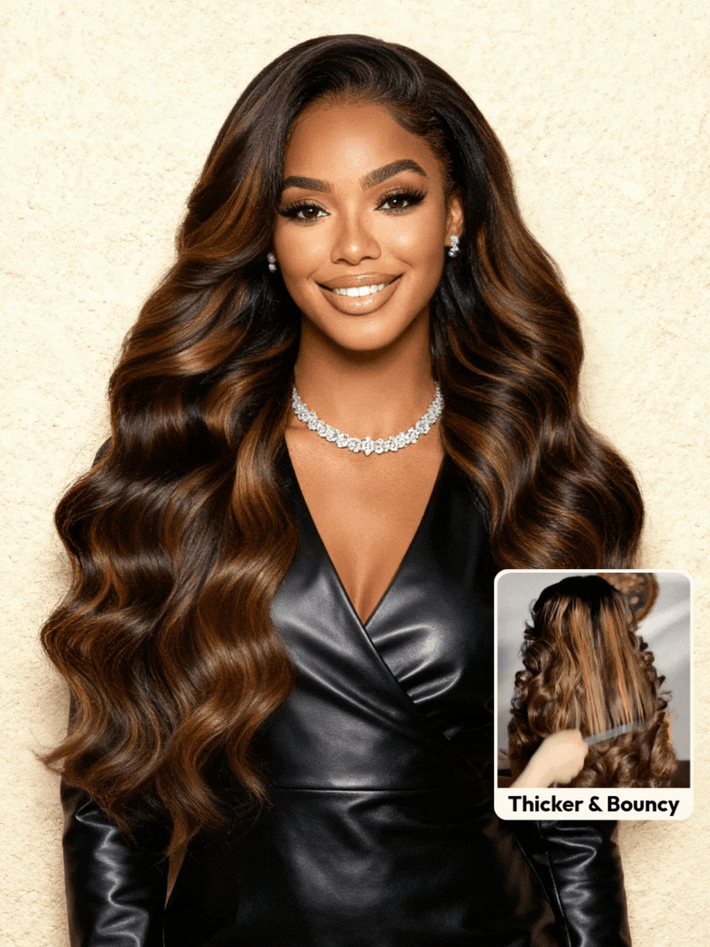 UNice 7x5 Bye Bye Knots™ Wig Glueless Lace Balayage Highlight Body Wave Drawstring & With Bangs Wig