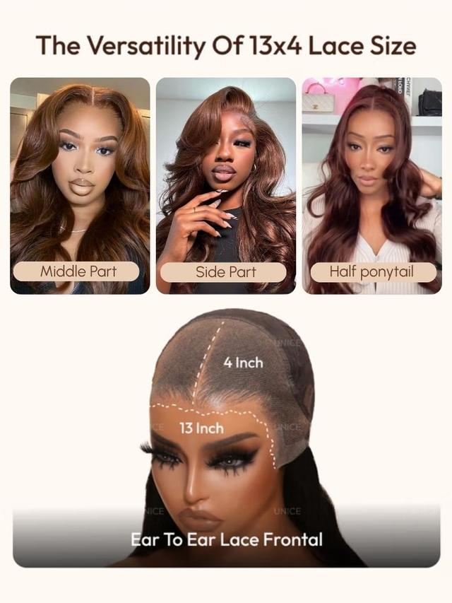 UNice 13x4 Pre-Everything™ Lace Frontal Auburn Brown Loose Wave& Water Wave Wig with Invisi Drawstring & Face Framing Layers 150% Density