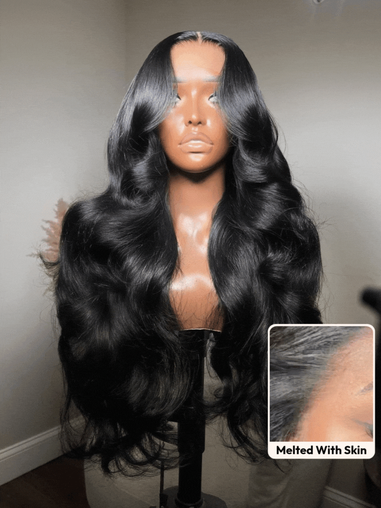 UNice HD Real Scalp™ Wig 13x4 Invisible Lace Frontal Body Wave Black Wig & Wig With Face Framing Curtain Bangs