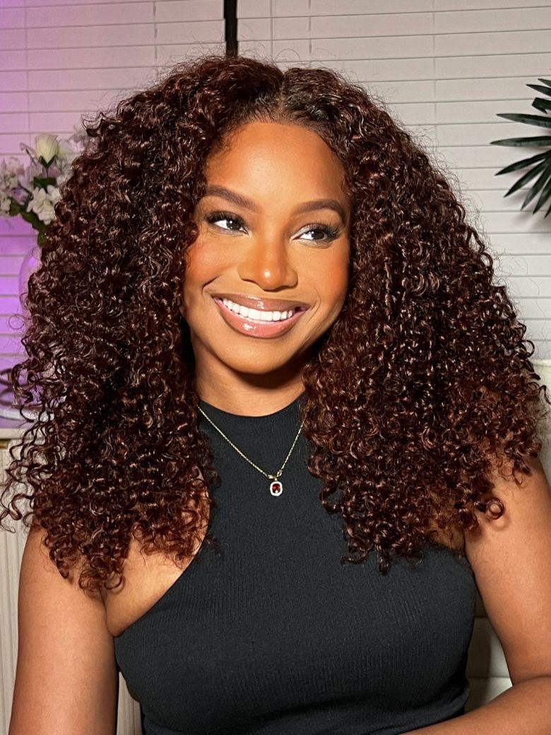 UNice 7x5 Bye-Bye Knots™ Wig Glueless Lace Reddish Brown Curly Trendy Color Wig With Bleached Knots