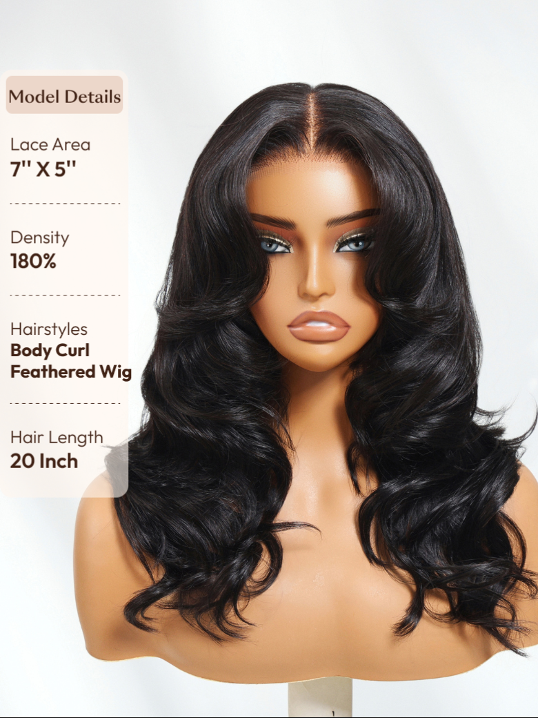 UNice Bye-Bye Knots™ 7x5 Lace Body Curls Wig with Feathered Layers & Invisi Drawstring 180% Density