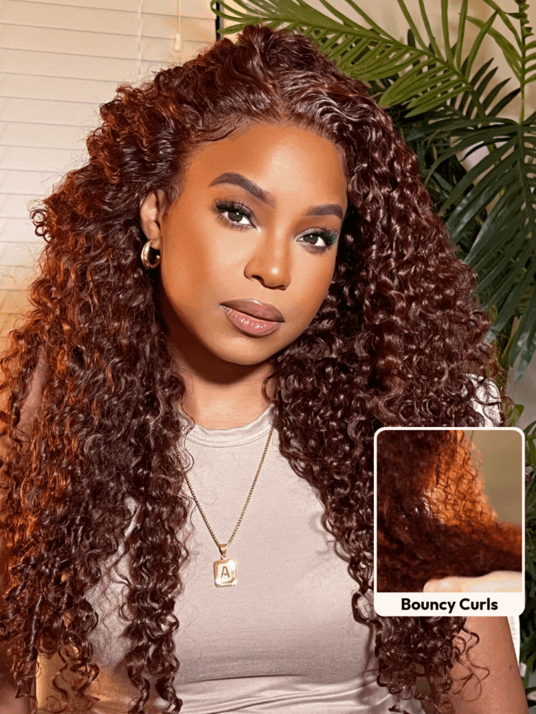 UNice 7x5 Bye-Bye Knots™ Wig Glueless Lace Sunset Jerry Curly & 13x4 Pre Everything Kinky Curly for Reddish Brown Drawstring Wig With Bleached Knots