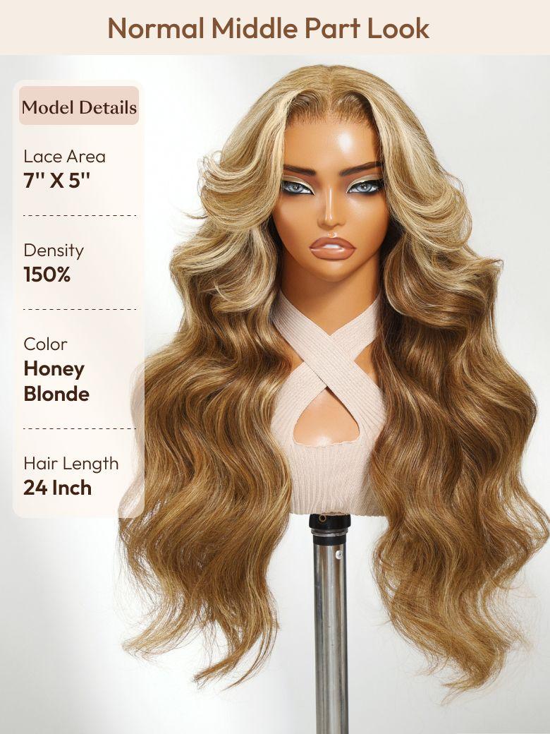 UNice Bye-Bye Knots Wig Pre-Cut 7x5 Glueless Lace & 13x4 Pre Everything Honey Blonde Body Wave Drawstring Wig