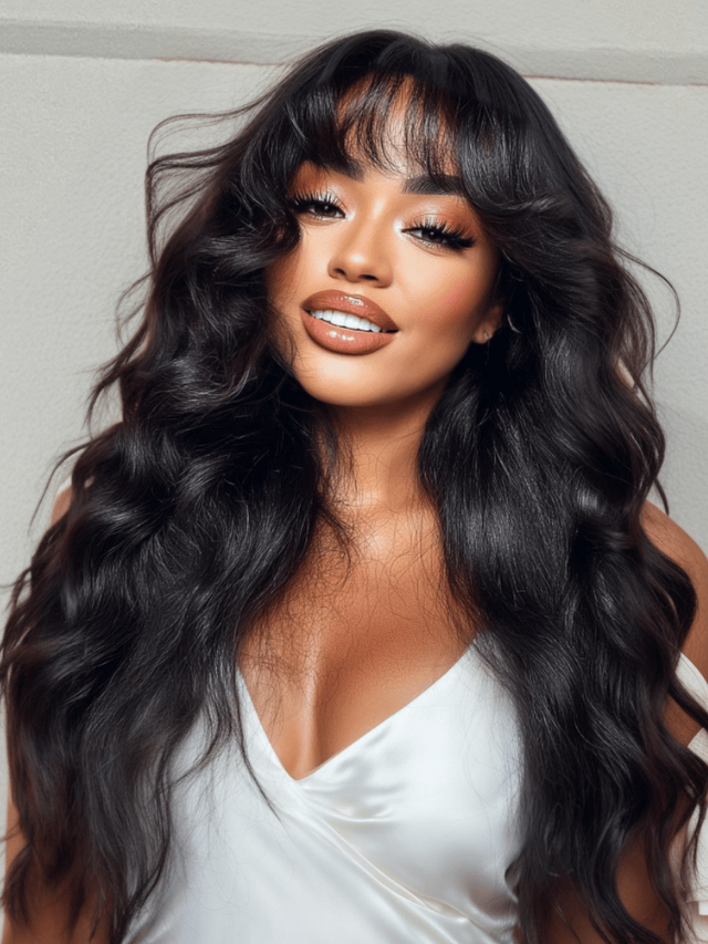 UNice 13x4 Pre-Everything™ Lace Frontal Black Fluffy Natural Loose Wave Curtain Bangs Wig