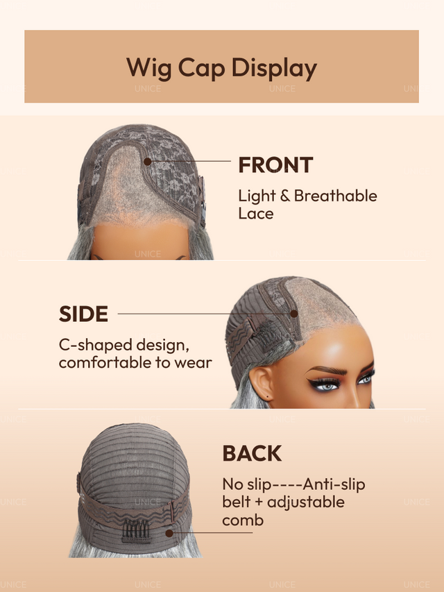 UNice 6.5x1.5 Lace Salt and Pepper Side Part Blowout Layered Bob Glueless Wig