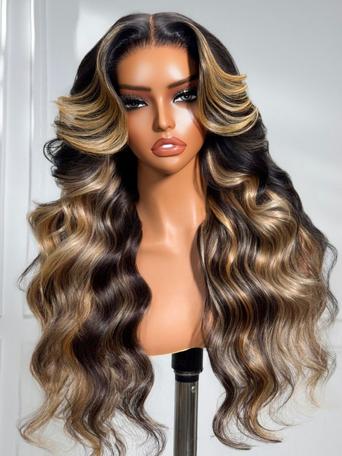 UNice 7x5 Bye-Bye Knots™ & 13x4 Pre-Everything™ Lace Loose Wave Butterscotch Highlights Brown with Free Face Framing Bangs Wig 150% Density