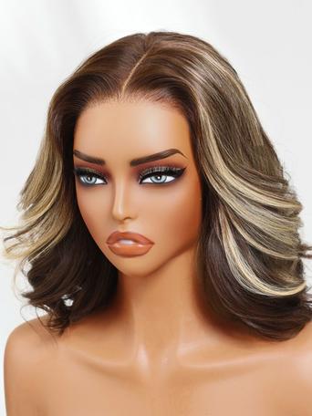 UNice 13x4 Pre-Everything™ Lace Frontal Dark Brown with Face Framing Highlights Layered Cut Bob Drawstring Wig