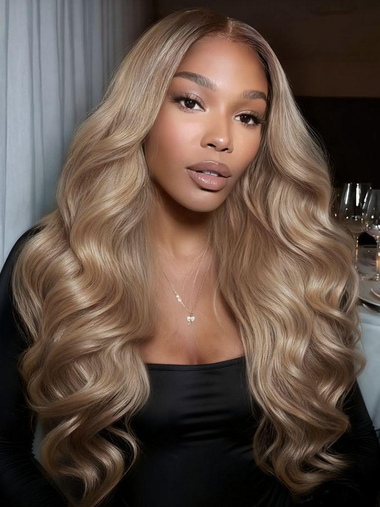 UNice 13x4 Pre-Everything™ Lace Frontal Ash Blonde With Brown Roots Body Wave Wig with Invisi Drawstring