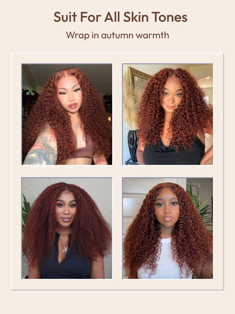 UNice 7x5 Bye-Bye Knots™ Wig Glueless Lace Sunset Jerry Curly & 13x4 Pre Everything Kinky Curly for Reddish Brown Drawstring Wig With Bleached Knots
