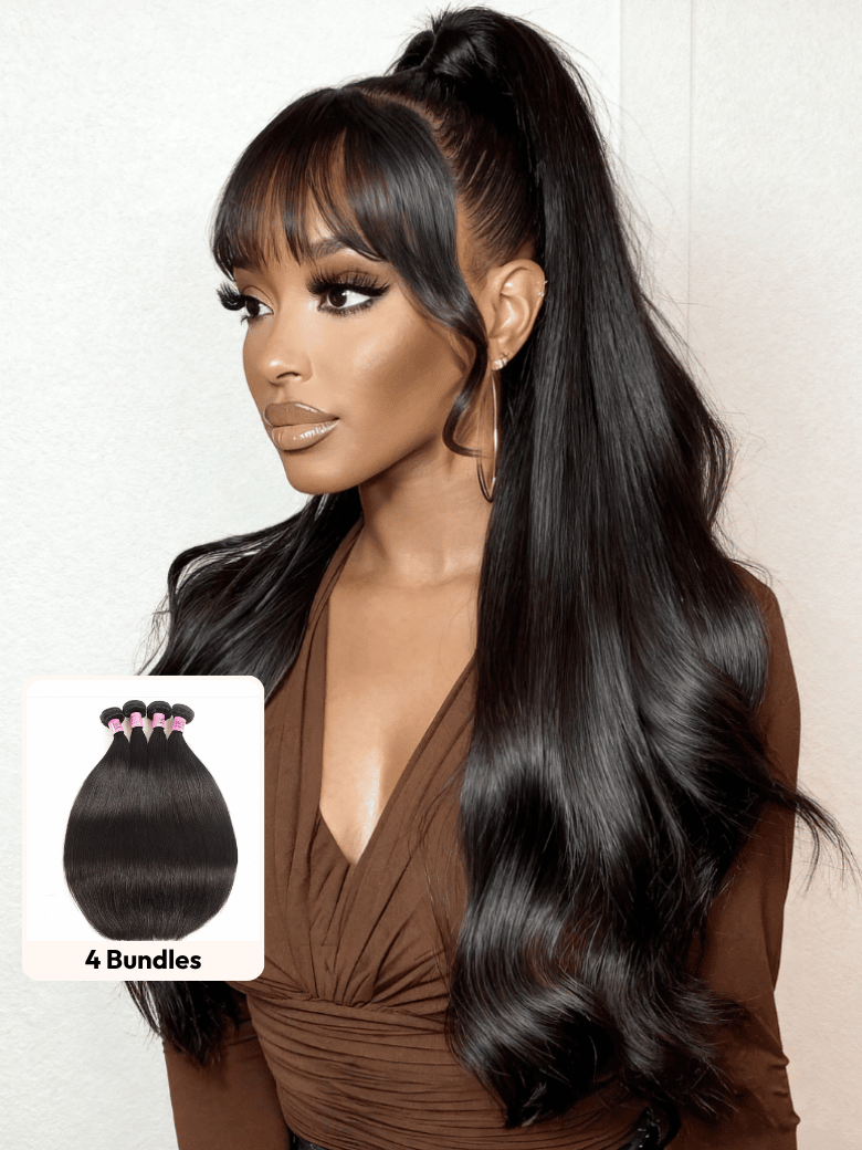 UNice Hair 4 Bundles Peruvian Straight Virgin Human Hair Extensions