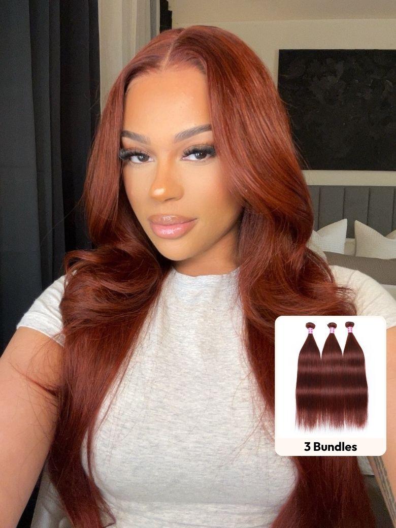 UNice Mahogany Auburn Brown 3Pcs 100% Remy Human Straight Hair Bundles