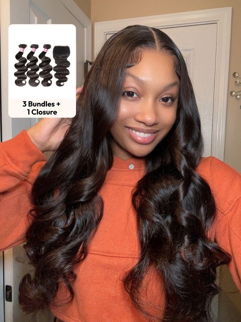 UNice 5x5 Clear HD Lace Closure With Body Wave 3Pcs Bundles
