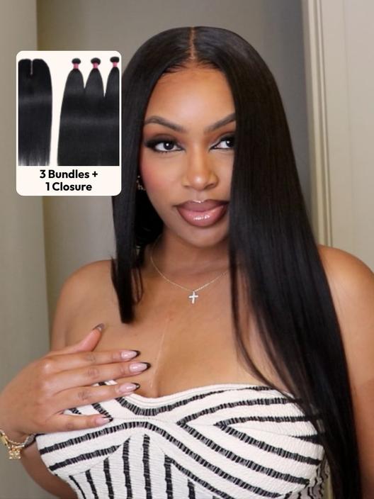 UNice Yaki Natural 3Pcs Hair Bundles With Closure