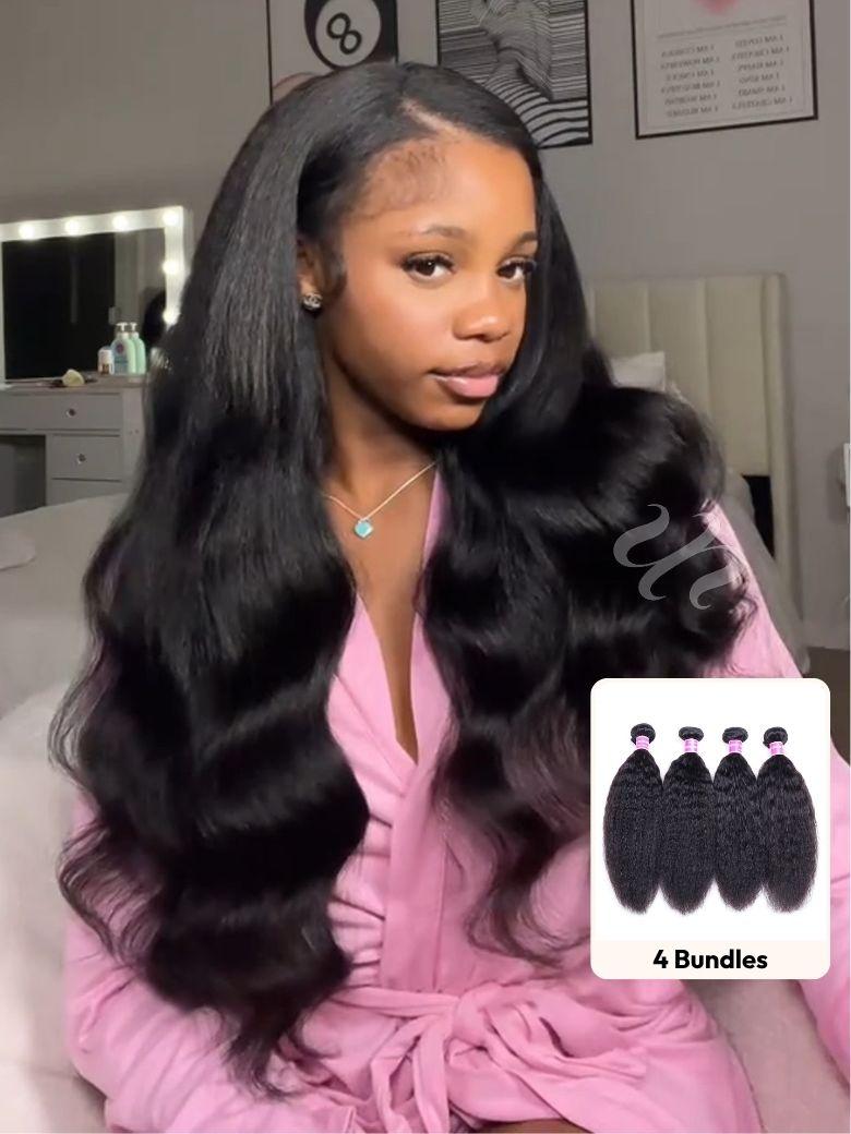 UNice 4Pcs Kinky Straight Remy Human Hair Bundles