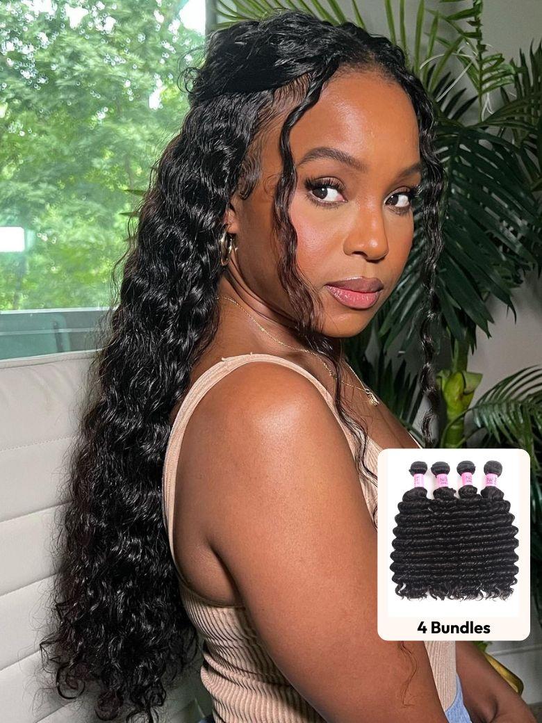 UNice Hair Bundles 4 Pcs/pack Peruvian Deep Wave Virgin Human Hair