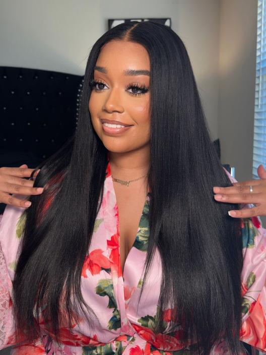 UNice Bye Bye Slip™ Wig 7x5 Glueless Lace Black Yaki Straight Wig With Elastic Drawstring 360 Cozy Hug 180% Density