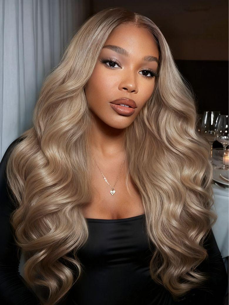 UNice 13x4 Pre-Everything™ Lace Frontal Ash Blonde With Brown Roots Body Wave Wig with Invisi Drawstring