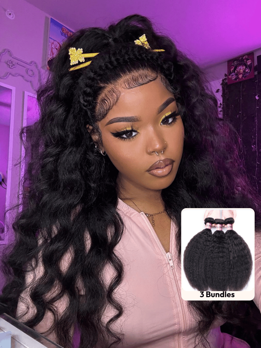 UNice 3Pcs Kinky Straight Indian Real Human Hair Bundles Deal