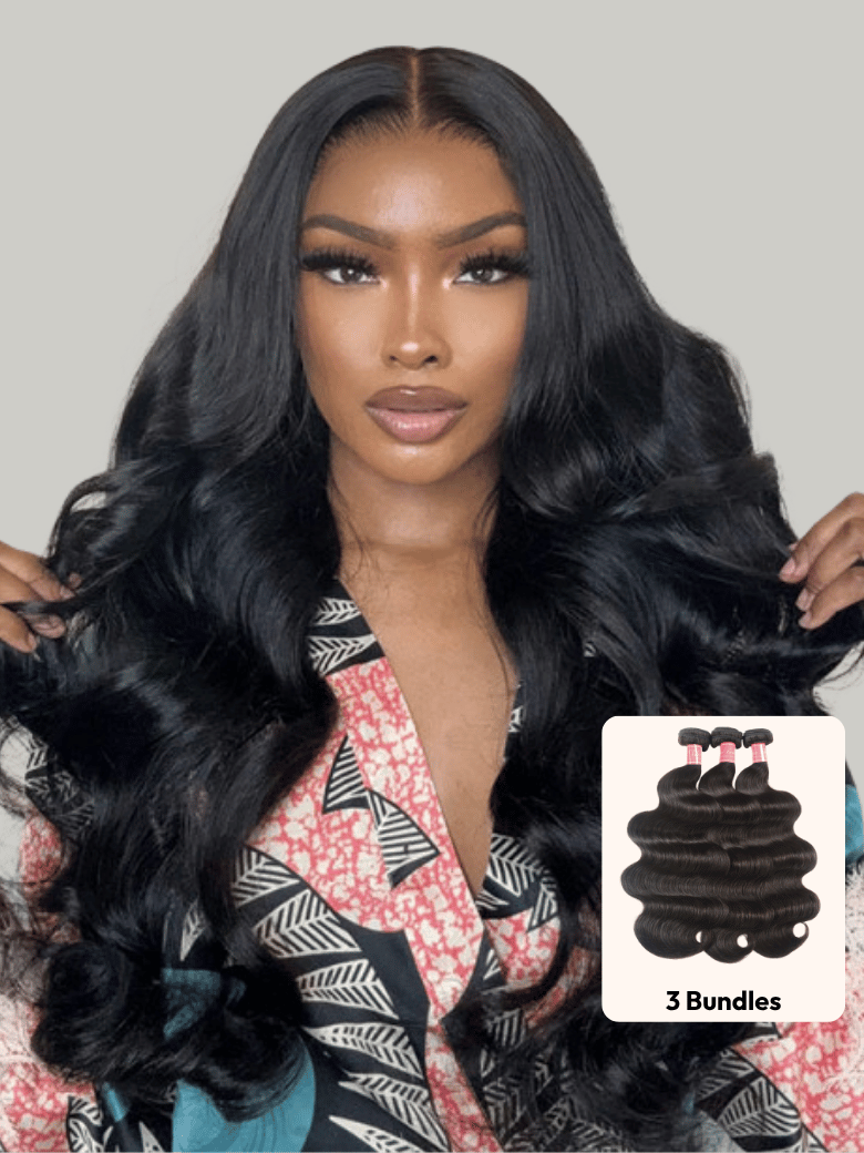 UNice 3Pcs Remy Hair Body Wave Bundles with Lace Closure