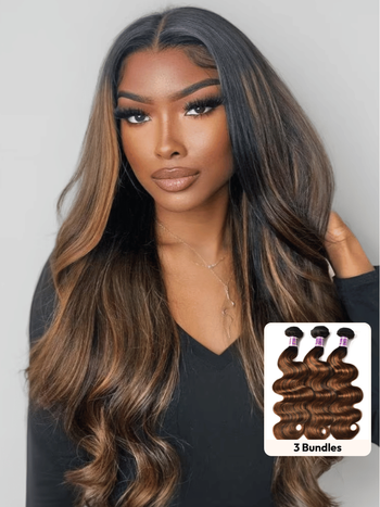 UNice #FB30 Brown Balayage Highlight 3Pcs Body Wave Human Hair Bundles