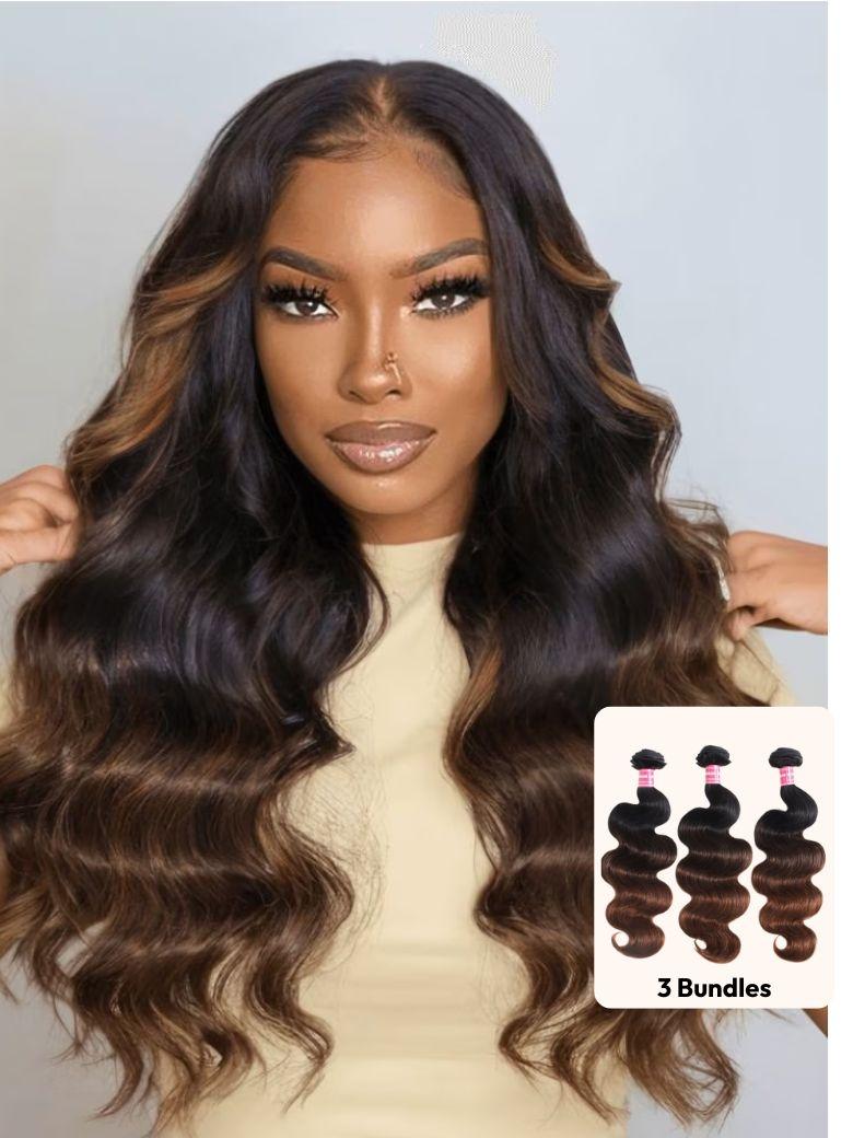 UNice Chestnut Brown Ombre 3 Pcs Body Wave Human Hair Bundles