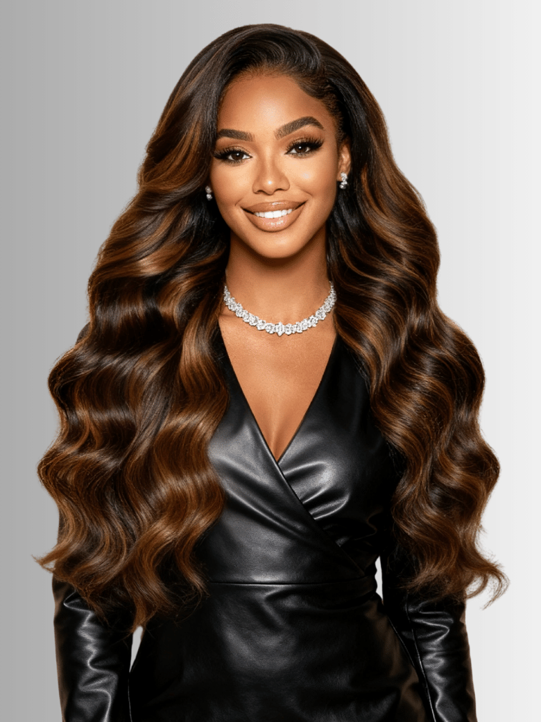 UNice Brown Balayage 4x4 Lace Closure With 3 Packs Body Wave Bundles