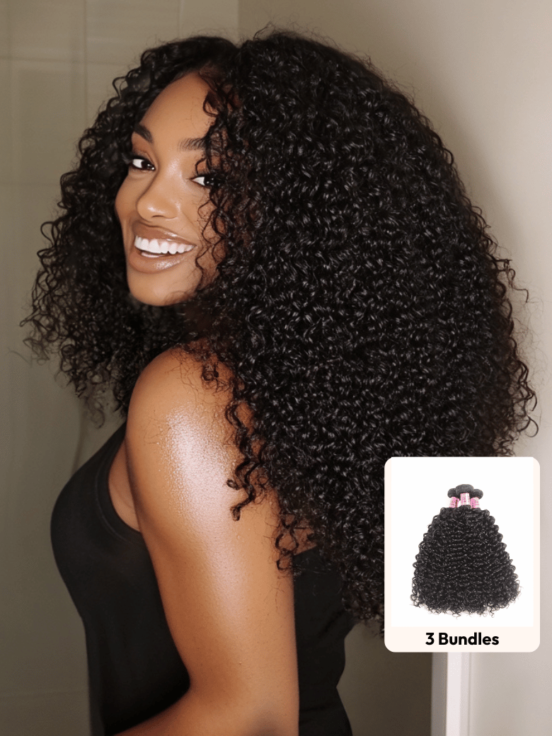 UNice Hair 3 Bundles Peruvian Jerry Curly Human Hair Weave