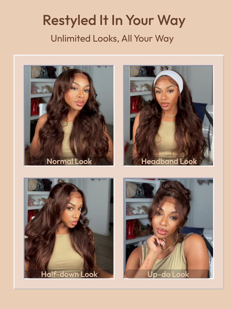 UNice 13x4 Pre-Everything™ Lace Frontal Auburn Brown Loose Wave& Water Wave Wig with Invisi Drawstring & Face Framing Layers 150% Density