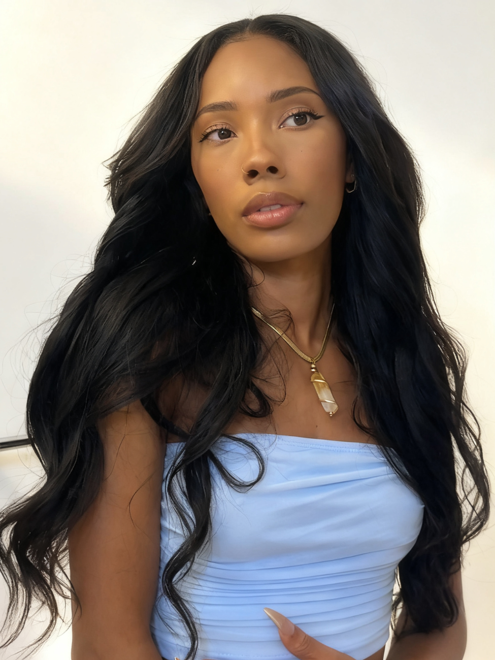 [18"=$99] UNice EasiContour™ V Part Glueless Yaki Straight Natural Black Wig With Invisi Drawstring 100% Human Hair 180% Density