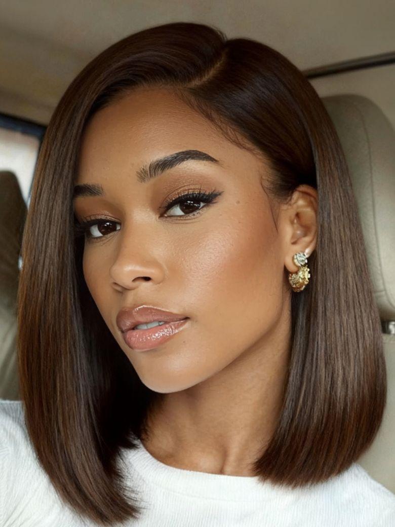 UNice Bye-Bye Slip™ 7x5 Lace Dark Chocolate Brown Side Part Yaki Straight Bob Wig with Invisi Drawstring