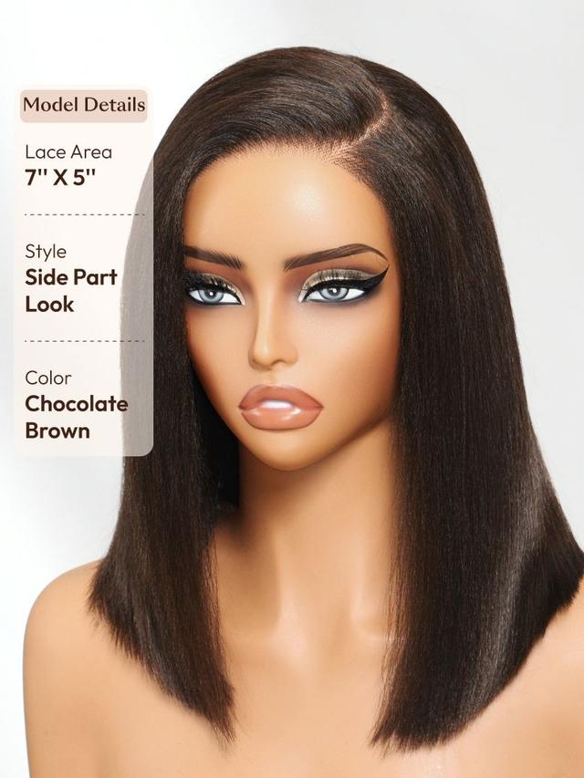 UNice 7x5 Bye Bye Knots™ Glueless Lace Black Yaki Drawstring Bob Bleached Knots Wig