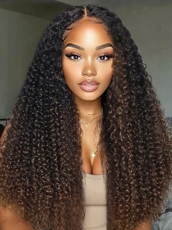 UNice Flip Over Half Wig Black to Chestnut Brown Ombre Kinky Curly Wig