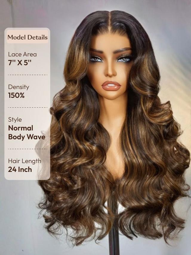 UNice 7x5 Bye Bye Knots™ Wig  Glueless Lace Balayage Highlight Body Wave Drawstring & Curtain Bangs Wig
