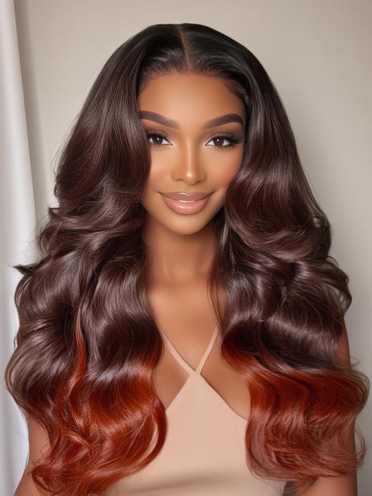 UNice 13x4 Pre-Everything™ Lace Frontal Brown to Red Ombre Loose Wave Wig With Face Framing Layers
