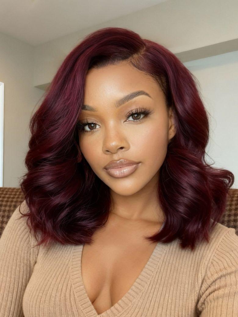 UNice 100% Human Hair Black Cherry Bye-Bye Knots™ 7x5 Lace Glueless Bob Drawstring Body Wave Wig