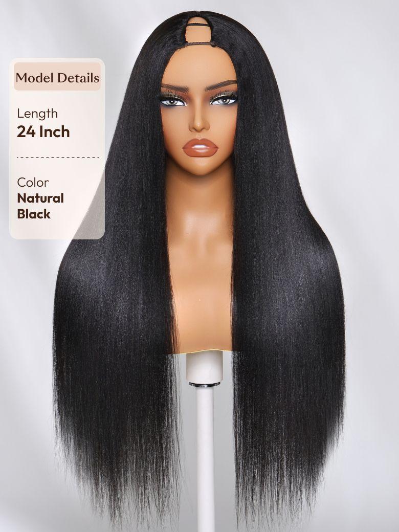 [Limited Time] UNice EasiContour™ V Part Glueless Yaki Straight Wig With Invisi Drawstring 100% Human Hair 180% Density