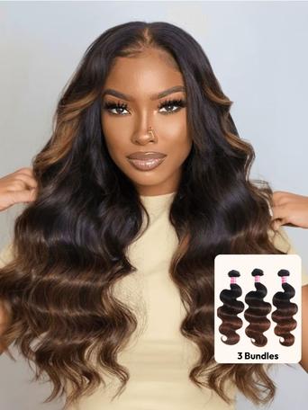 UNice Chestnut Brown Ombre 3 Pcs Body Wave Human Hair Bundles
