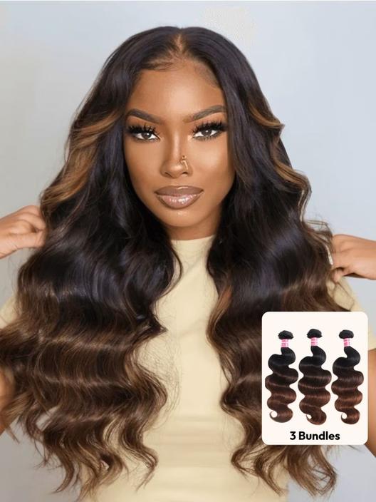 UNice Chestnut Brown Ombre 3 Pcs Body Wave Human Hair Bundles