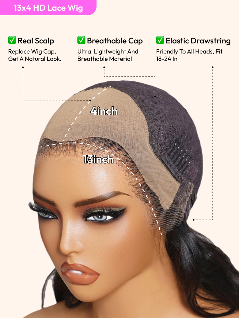 UNice HD Real Scalp™ Wig 13x4 Invisible Lace Frontal Body Wave Black Wig