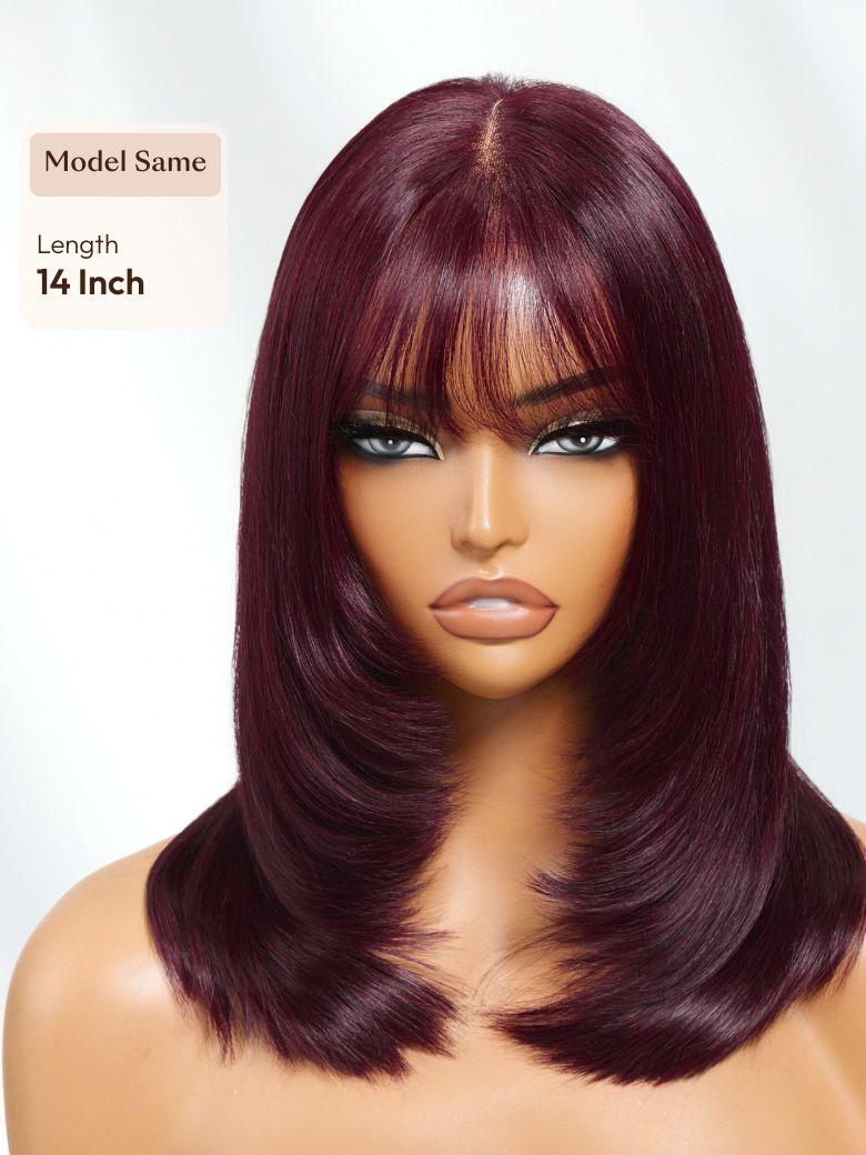 UNice 100% Human Hair Black Cherry Bye-Bye Knots™ 7x5 Lace Glueless Bob Drawstring Body Wave Wig