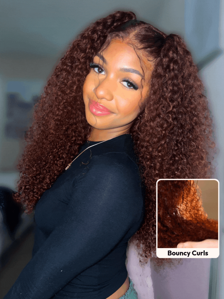 UNice 7x5 Bye-Bye Knots™ Wig Glueless Lace Sunset Jerry Curly & 13x4 Pre Everything Kinky Curly for Reddish Brown Drawstring Wig With Bleached Knots