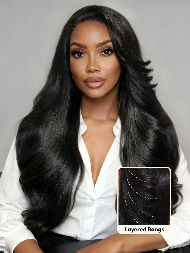 UNice 13x4 Pre-Everything™ Lace Frontal Natural Black Feather Cut with Side Swept Bangs Drawstring Wig
