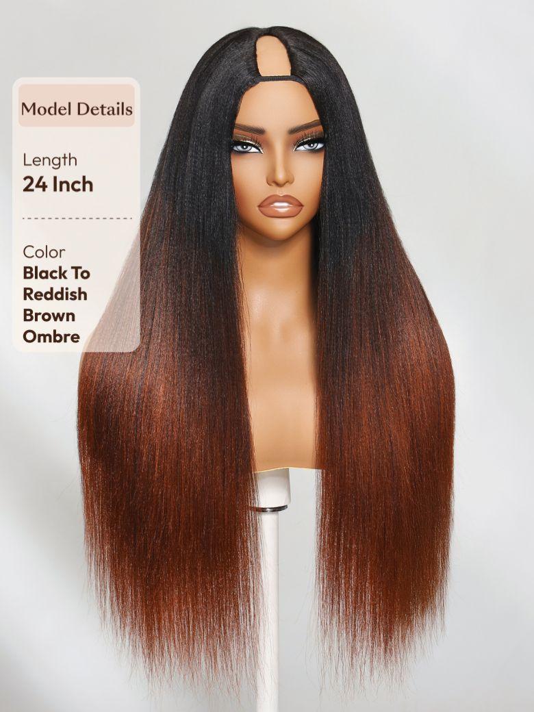 [18"=$99] UNice EasiContour™ V Part Glueless Yaki Straight Natural Black Wig With Invisi Drawstring 100% Human Hair 180% Density