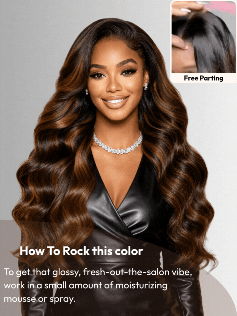 UNice 7x5 Bye Bye Knots™ Wig Glueless Lace Balayage Highlight Body Wave Drawstring & With Bangs Wig