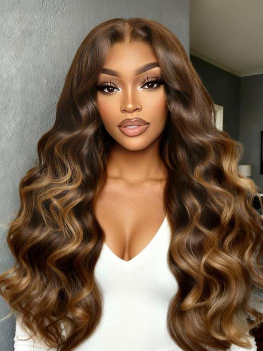UNice Bye-Bye Knots™ 7x5 Lace Deep Brown with Caramel Higlights Loose Wave Drawstring Glueless Wig