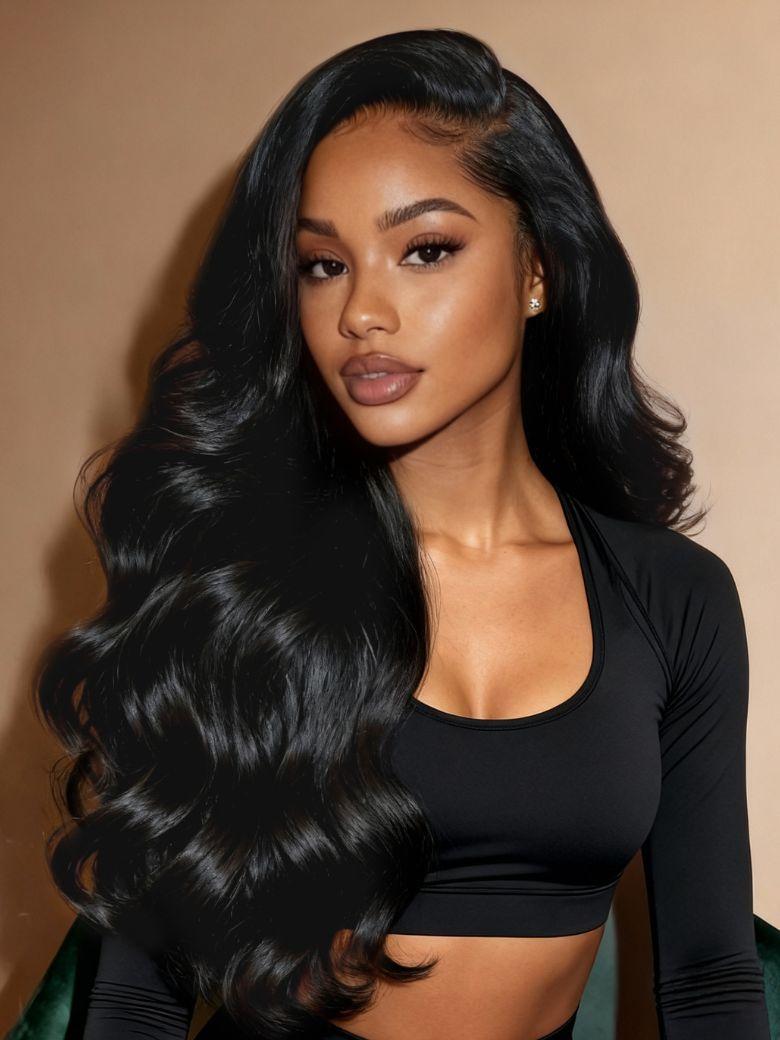 UNice 13x6 & 13x4 Pre-Everything™ Invisible Lace Body Wave Lace Frontal Black Wig With Invisi Drawstring